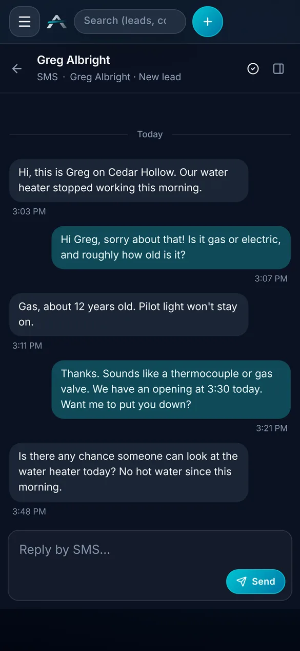 ALTITUDE inbox showing a customer text thread
